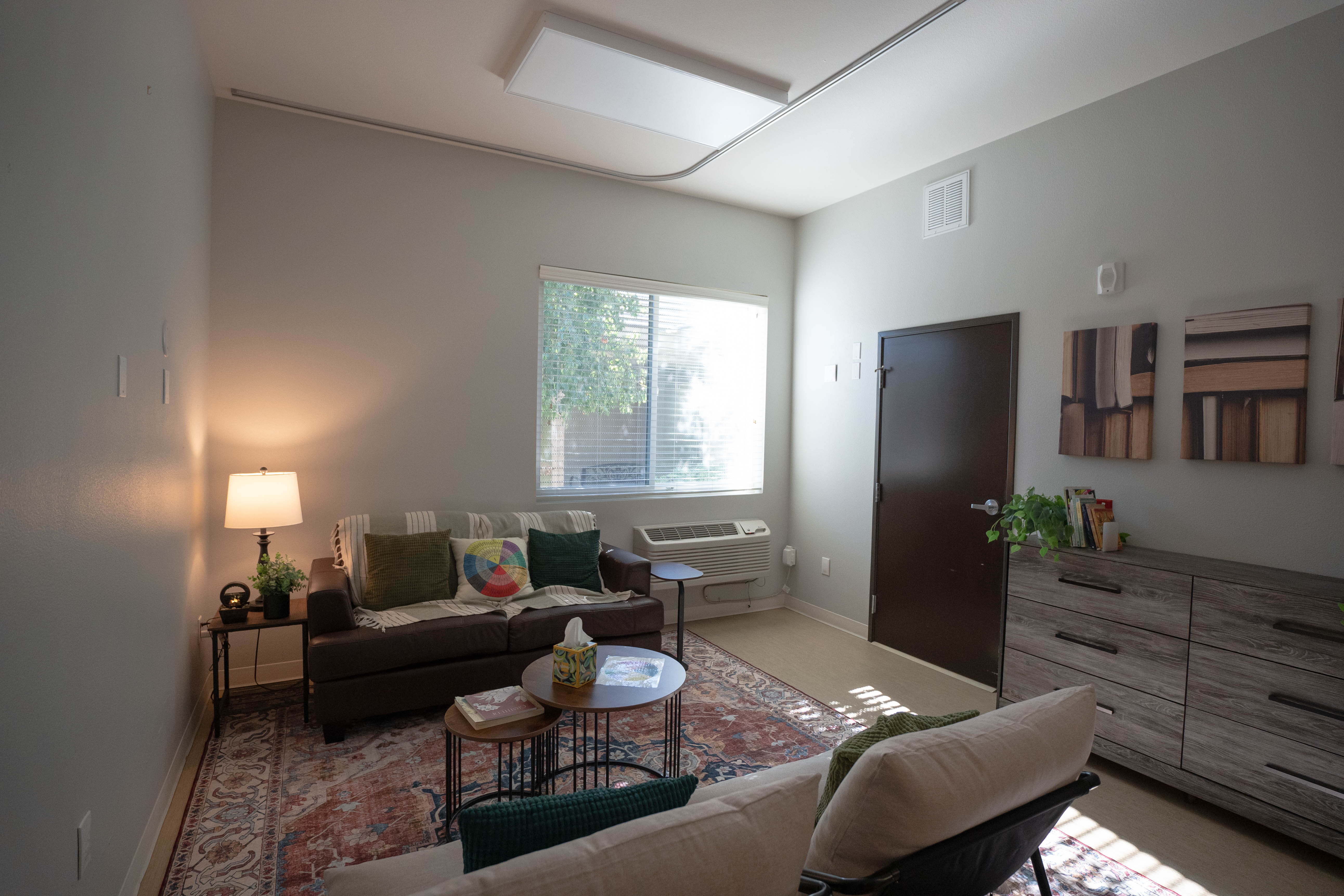 Silver State therapy room with sofa and accent pillows